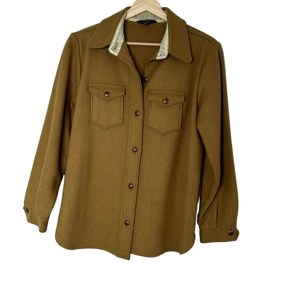 American Vintage Tops - 70s Wool Tan button down military style shirt